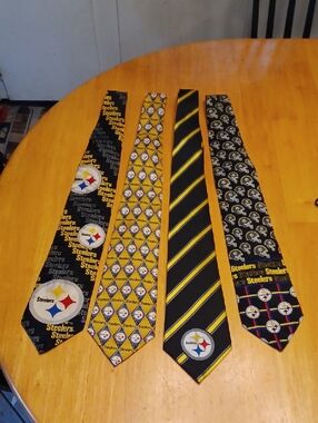 Pittsburgh Steelers Neck Tie Collection Of 4, 3 100% Silk, 1 100% Polyester